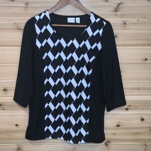 Chico's‎ Top women's Small Black and White Geometric Blouse size 0